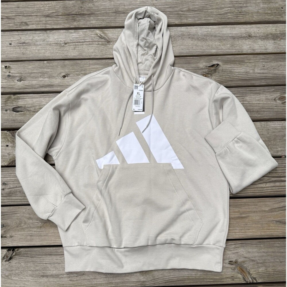 Adidas Hoodie Sweatshirt Fleece Essentials Cozy Beige White JE8882 Size XL NWT